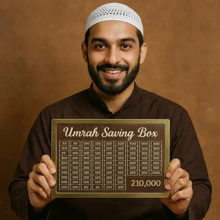 Umrah Saving Box – 280 Days Savings Plan – Wooden Money Saving Box – Islamic Gift