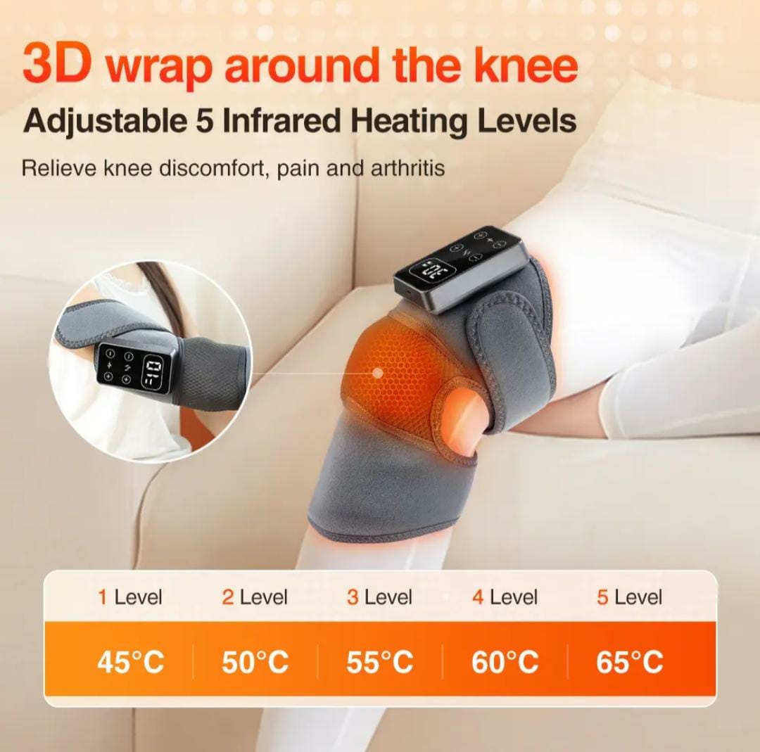 Heating Massage Knee Pad – Cordless Infrared Vibration Knee Brace for Pain Relief