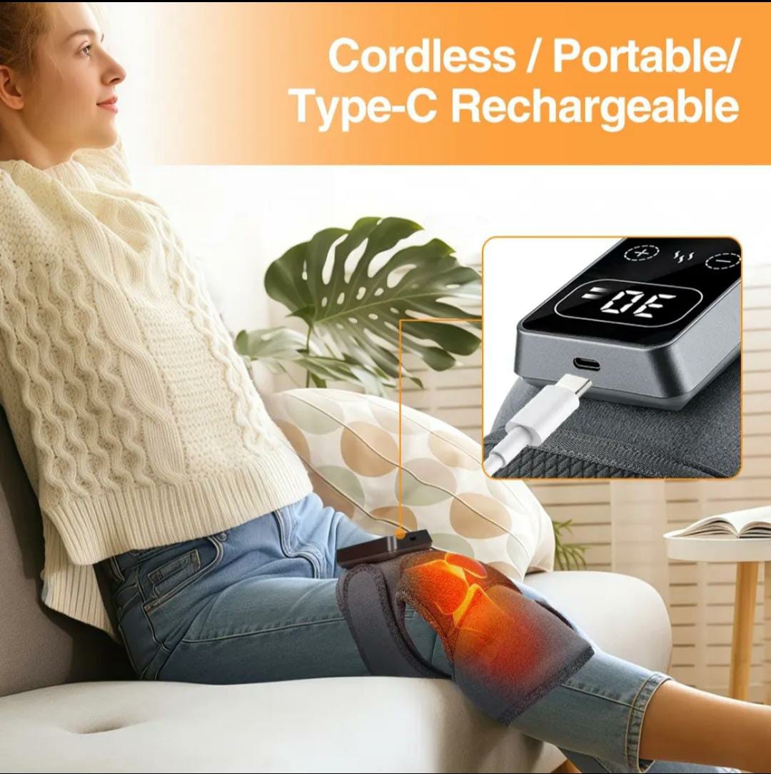 Heating Massage Knee Pad – Cordless Infrared Vibration Knee Brace for Pain Relief