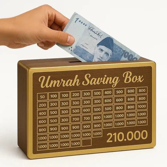 Assembled Umrah Saving Box – 280 Days Savings Plan – Wooden Money Saving Box – Islamic Gift - Trendeee