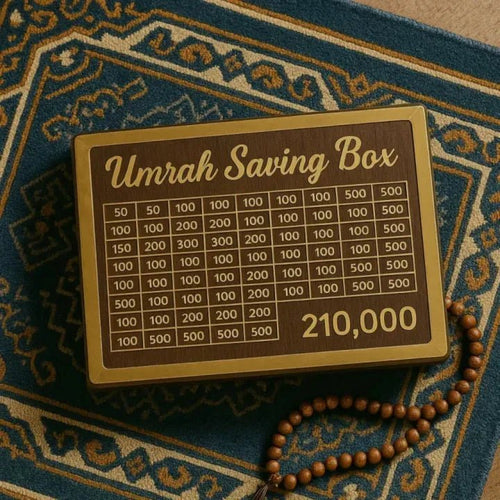 Assembled Umrah Saving Box – 280 Days Savings Plan – Wooden Money Saving Box – Islamic Gift - Trendeee